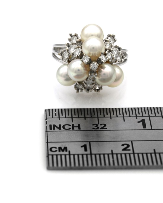 Pearl and Diamond Cluster Fashion Ring